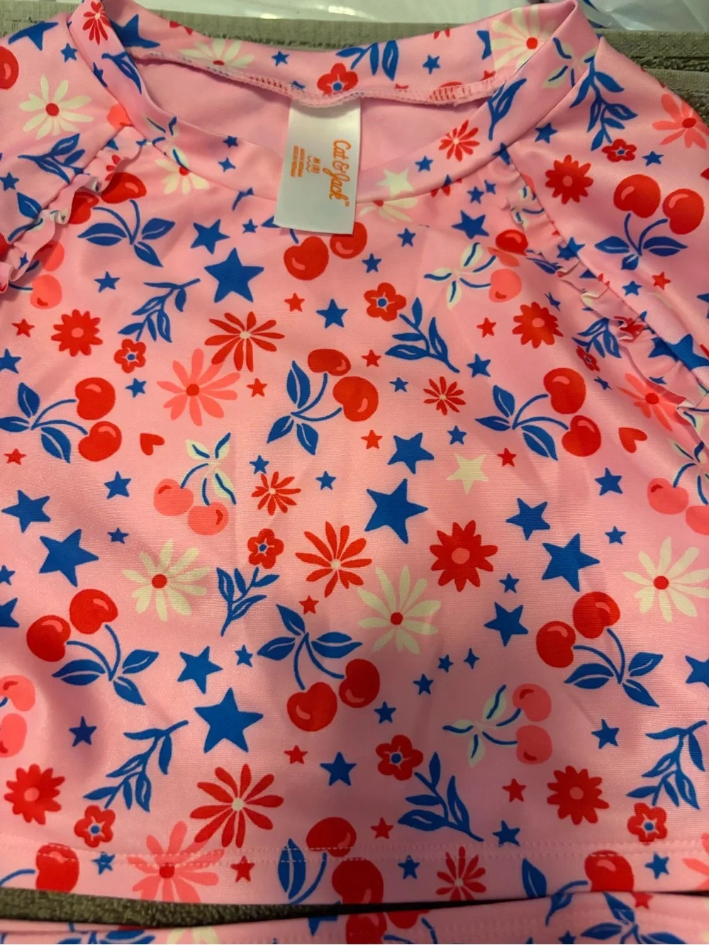 Girls' Pink Floral & Star Long-Sleeve Rash Guard Bikini Set NWT girl’s size 8